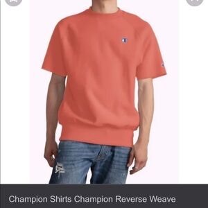 Mens Champion Coral Color Reverse Weave Short Sleeve Crew